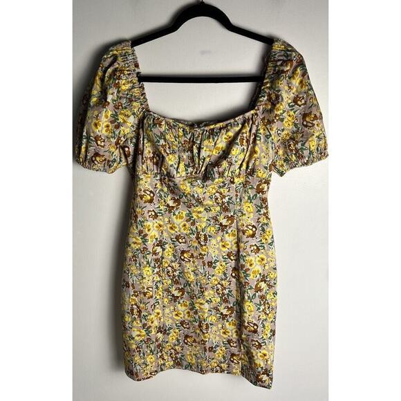 ASTR The Label Womens Yellow Floral Mini Dress Smocked Back Size Medium NWOT - Picture 4 of 12